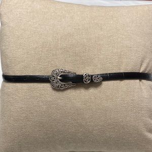 Brighton Belt Embossed Alligator Silver Tone Buckle and Tip Sz L